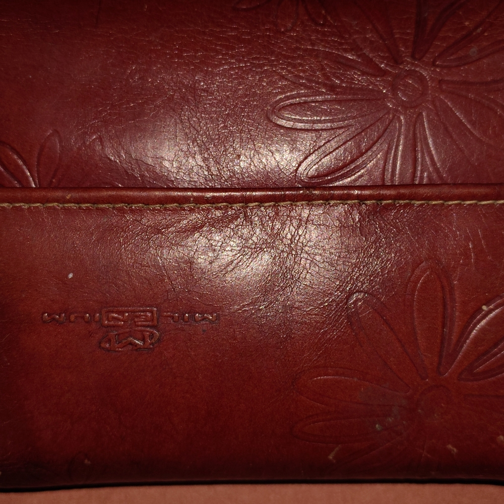 Embossed Floral Leather Wallet - Deep Red
